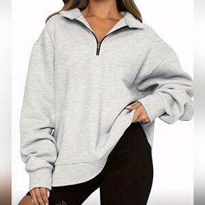 Plus Size Gray Quarter-Zip Women's Sweatshirt - Light Gray